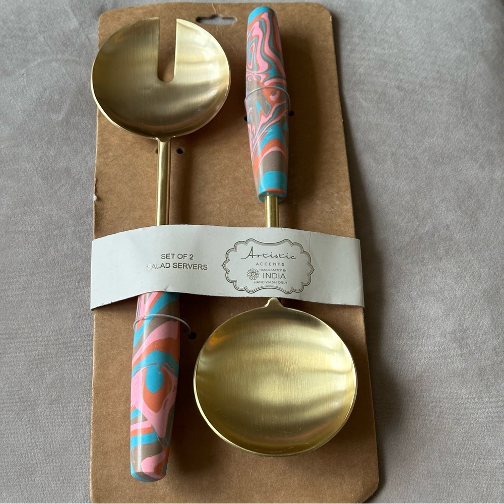 Artistic Accents Salad Serving Set Multi/Gold Brand New